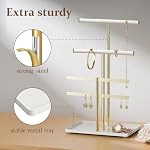 pickpiff Jewelry Holder Organizer with Velvet, Adjustable 10"-17" Tall, Metal Stand for Display Bracelet, Necklace, Earrings, Rings, White and Gold - Image 5