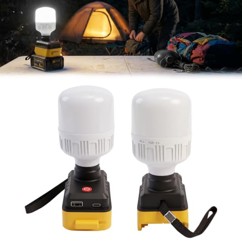 Image of Cordless LED Work Light Spotlight Portable for DeWALT 18V/20V with 2 Bulbs | 12W 2000LM, with USB & Type-C Charging-Ports, Hangable Job Light, for Job Site Workshop Outdoor (Tools only)