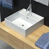 Lavabo ovale in ceramica con troppopieno, lucido, 41 x 41 cm, con foro per rubinetto da 3,5 cm e foro di scarico da 4,5, per bagno e WC degli ospiti