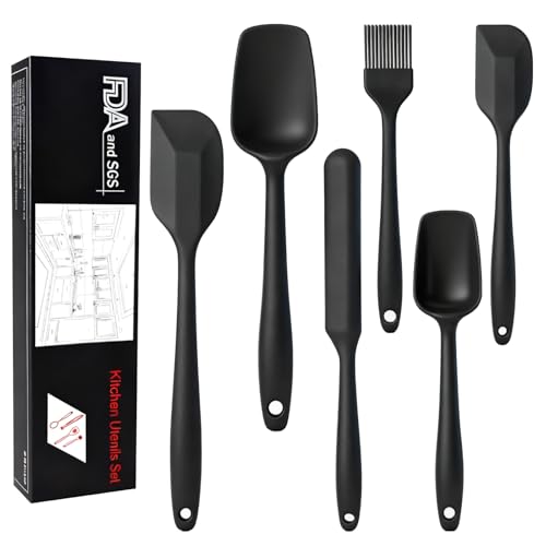 Dalephoric 6 Piezas Espatulas Silicona Cocina Juego, Utensilios de Cocina de Silicona, Espátula, con Cucharas y Cepillo, Antiadherente, Resistente al Calor, Sin BPA, para Cocinar y Hornear, Negro