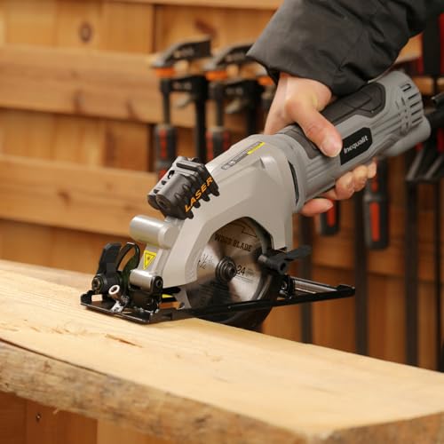 Inequalit Mini Circular Saw, 4Amp 3500RPM Corded Compact Saw with 4-1/2" 24T TCT Blades, Laser Guide, Rip Guide, Vacuum Adapter and Blade Wrench, Max Cutting Depth 1-11/16"(90°), 1-1/8"(45°） by Inequalit - Image 9