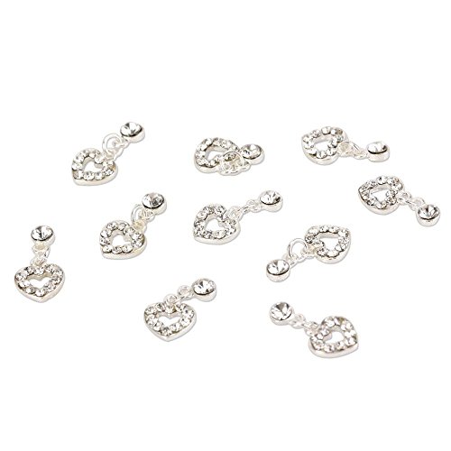 Enforten EFTBN00826 10 Pcs Fashion Nail Charms Silver Dangle Sweet Love Heart 3D Crystal Rhinestone Nail Art Tips Slice Decoration thumb #1