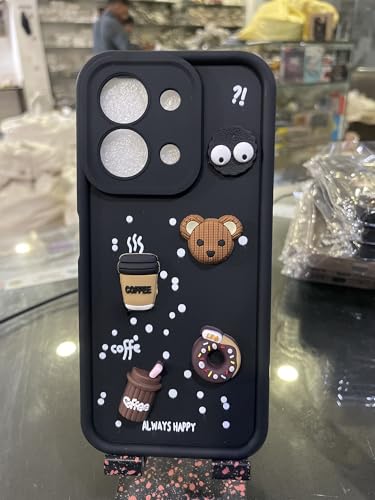 Image of Bintage Cute Fun Taddy| 3D Ball Bear| Donut| Coffee Rubber Case Full Body & Camera Protection Back Cover Compatible for Mi Redmi 15c 5G - Black