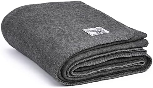 Woolly Mammoth Woolen Co. | Extra Large Merino Wool Camp Blanket | Perfect Outdoor Gear | Bedroll for Bushcraft, Camping, Trekking, Hiking, Survival, or Throw Blanket at the Cabin (Gray), 66" x 90"
