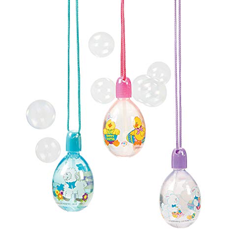 Fun Express Easter Egg Bubble Bottle Necklaces (Set of 12) Easter Basket Toys
