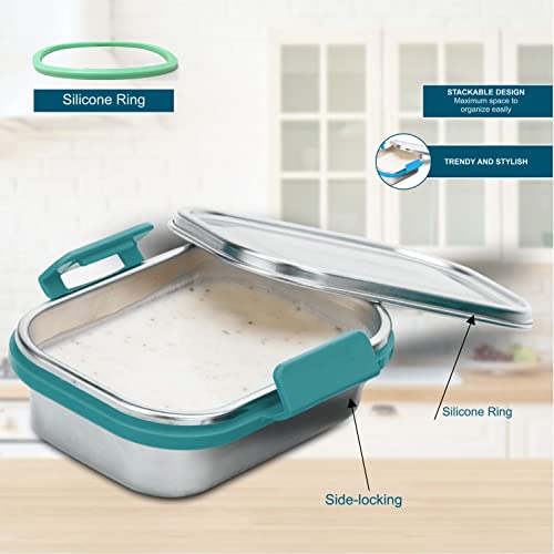 Image of SIGNORA WARE Cute Compact Stainless Steel Lunch Box | Stackable Design | Clip Lock Lid | Airtight & Leak Proof | Perfect for Kids | Best for Packing Sandwitches, Fruits & Snacks (240ml | EBlue)