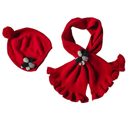 Toubaby Kid Girl's Winter Hat and Scarf Set Flower Hats 100% Cotton 3colours