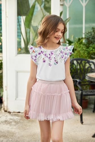 Image of Arshiner Girls Shirts Ruffle Short Sleeve Summer Cute Casual Crewneck Tops Blouse Tee
