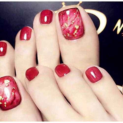 Sakytal Glitter Press on Toenails Red Full Cover Fake Toenails Acrylic Clip False Toe Nail for Women and Girls(24Pcs)