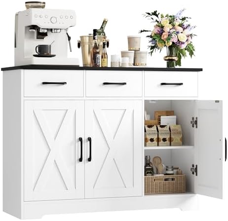 HOCSOK Sideboard, Kitchen Cabinet with 3 Drawers and 3 Doors...