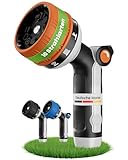 rainfactory Gartenbrause - Metall Gartenspritze mit 10 Sprühmustern - Gartendüse mit Hochdruck & Daumensteuerung - Gartenschlauch Düse mit Messing Adapter, Multifunktions- und Blumenbrause