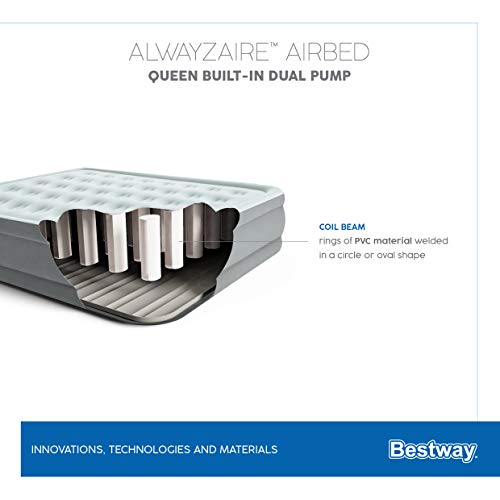 Bestway AlwayzAire Airbed Inflatable Mattress with Built-In Dual Inflation Air Pump, Queen, BW67624GB