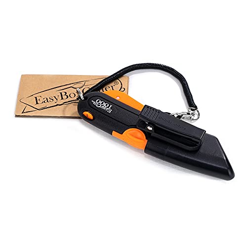 Modern Box Cutter, 3 blade depth setting , Squeeze Trigger and Edge Guides, Holster, Lanyard, Extra Blade - 1000 Orange - Thumbnail 3