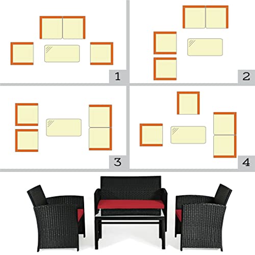 Lukeo 4Pcs Patio Rattan Furniture Conversation Set Cushion Sofa Table Garden Red Single Sofa Coffee Table #TOP7