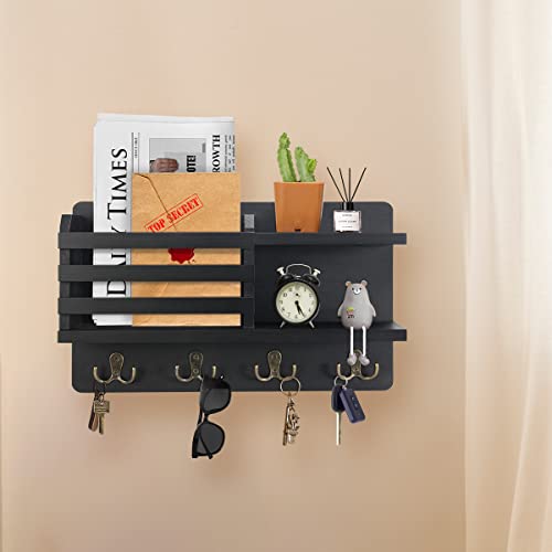 Beiutao Black Key Holder For Wall Mail Organizer Wall Mount With 4 Double Hooks For Coats,Key Rack Organizer For Wall Key Hanger Rack For Entryway Farmhouse Décor #TOP4