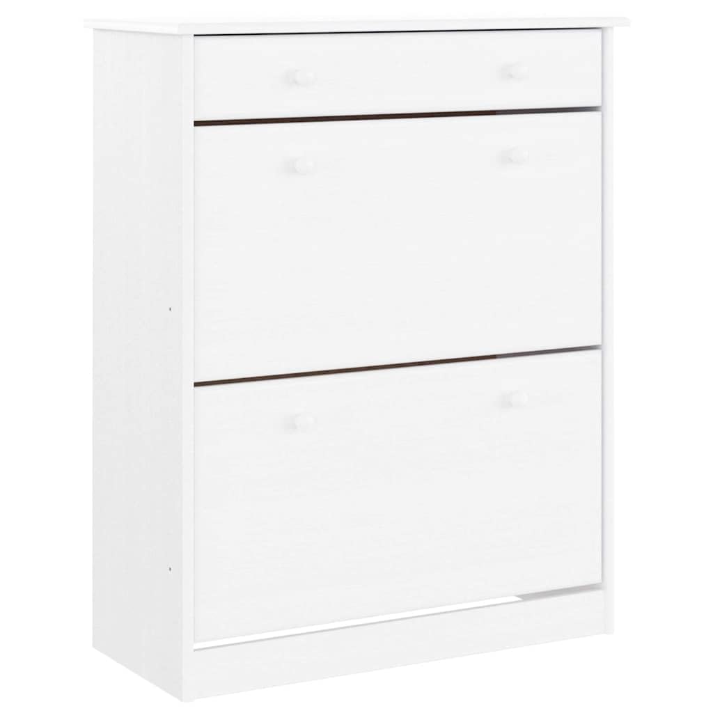 Armoire à chaussures en bois massif de pin Alta meuble de rangement blanc à portes rabattables