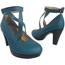 Women Green Cosplay Shoes Ankle Strap Heels