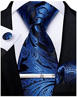 DiBanGu Men's Necktie Handkerchief Silk Paisley Floral Tie Pocket Square Cufflinks Tie Clip Set