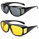 GEMIX HD Vision UV Protection Day and Driving Bikes and Car Anti-Glare Polarized Sunglasses Unisex Goggles Fit Over Prescription Glasses For Men Women Combo Pack of 2 (HD GLASS) (Modern)