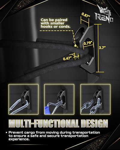 Image of RENO Tie Down Anchors, Aluminum Bed Rail Cleat + Tie Down Hook Combo Compatible with Tundra /Tacoma Truck, OEM PT278-35160 /35050-S1 /35100-S1 /35111 /35112 /PT785-35050-S1 /66312-0C010 (Black,4pcs)