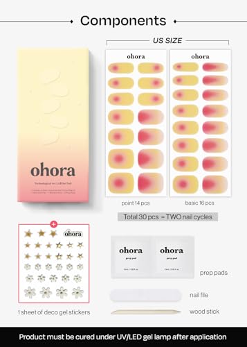 Image of ohora Semi Cured Gel Nail Strips (N Tropical Dream) - Works with Any Nail Lamps, Salon-Quality, Long Lasting, Easy to Apply & Remove - Includes 2 Prep Pads, Nail File & Wooden Stick