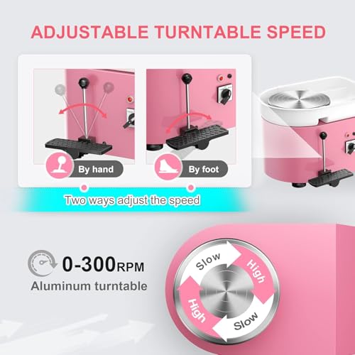 Pottery Wheel Pottery Forming Machine 25CM 350W Electric Pottery Wheel with Foot Pedal DIY Clay Tool Ceramic Machine Work Clay Art Craft (Pink) by Homiesetify - Image 5