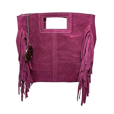 Chicca Borse Borsa a Mano da Donna in Pelle Scamosciata con Frange (Fucsia)