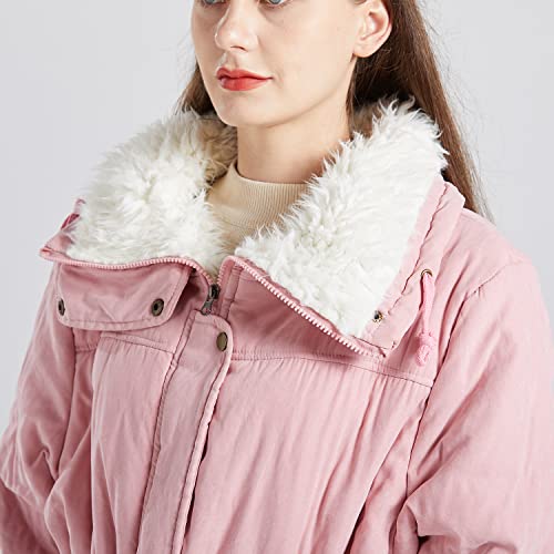 Mewow Women's Winter Mid Length Thick Warm Faux Lamb Wool Lined Jacket Coat (L, Pink) #TOP7