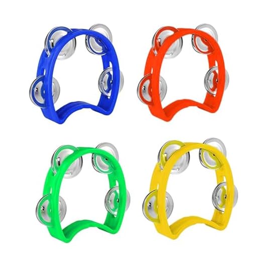 Wekuw 4 Piezas Pandereta Media Luna Pandereta Pandereta de Instrumento Musical Pandereta de Media Luna de Manivela Adecuado para Educación Infantil, Actuaciones Escolares, Cursos de Música