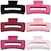 Sisiaipu 4 Inch Big Hair Claw Clips 6 Pcs Large Claw for Thick Hair Square Hair Clips for Women Rectangle Hair Clips Nonslip Acrylic Banana Jaw Clips Hair Accessories for Girls (Pink)