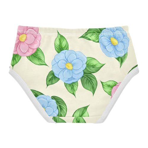 Cotton Girls Underwear Toddler Pastel Pink Blue Camellia Flowers Beige Girl Panties Cute Durable Kids Briefs Undies 2t2
