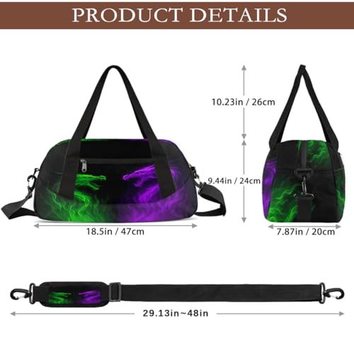 Abstract Green Purple Fire Dragon Kids Duffle Bag, Small Lightweight Travel Sports Bag for Boys Girls, Overnight Weekender Tote, Gym Carry On Bag for School Sports Sleepover2