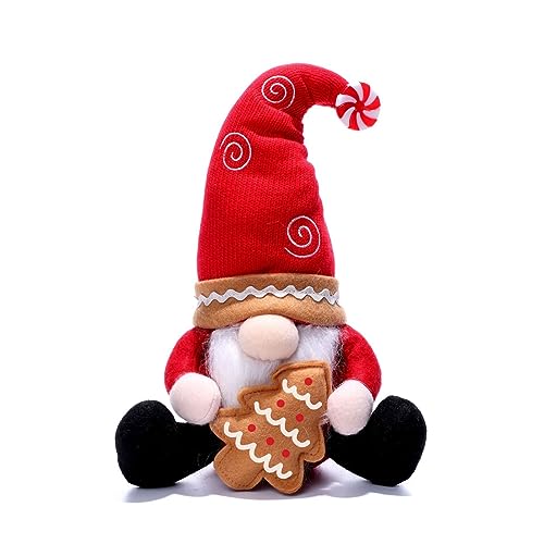 AKTOUR Grande gnomo da giardino decorativo con cappello di Babbo Natale, fatto a mano, gnomo natalizio, decorazione per feste, decorazione da tavolo, decorazione natalizia (A, taglia unica)