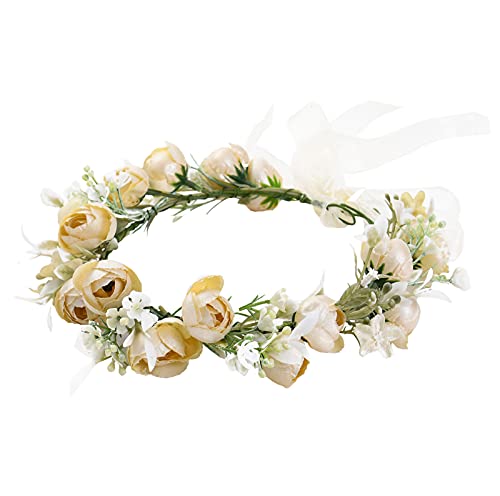 Floral Fall Wedding Bridal Camellia Flower Crown BohoHeadpiece Flower Girl Halo Maternity Photo Props FL-27 (Ivory)
