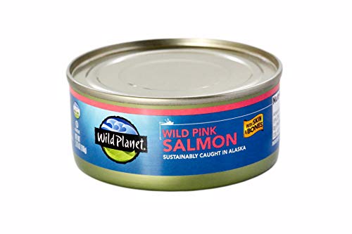 Wild Planet Wild Pink Salmon With Skin and Bones, Tinned Fish, Canned Salmon, Sustainably Wild-Caught, Non-GMO, Kosher, Gluten Free, Keto and Paleo, 3.75 Ounce (Pack Of 12)