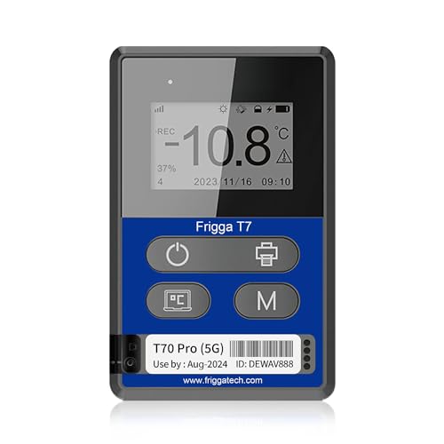 Frigga T70 Pro 4G/5G Temperature & Humidity Monitor Real-Time Reusable Temperature Data Logger Remote Digital Temperature Recorder Refrigerator Thermometer Rechargeable 50000 Points