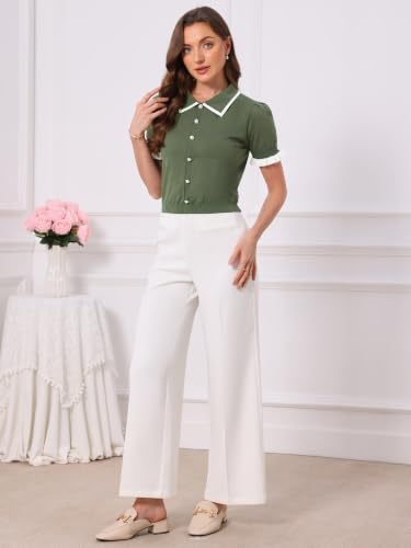 Image of Allegra K Women Short Sleeve Sweater Tops Summer Elegant Collared Work Shirts