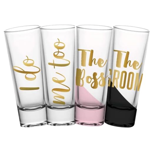 Engagement Shot Glass Sets for Couples and Gay Couples Toast, I Do Me Too and The Boss The Groom Shooters, Wedding and Engagement Gifts for Couples Newly Engaged, 2 Sets
