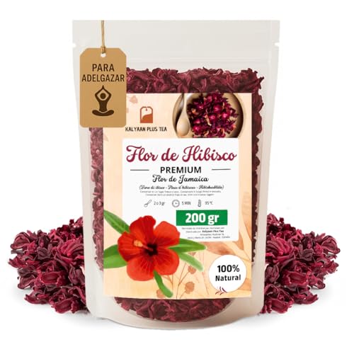 KALYAAN plus Tea - Flor de Jamaica 200Gr - Te de hibisco - Hibisco flor de Jamaica para adelgazar - Infusiones Detox - Hibiscus