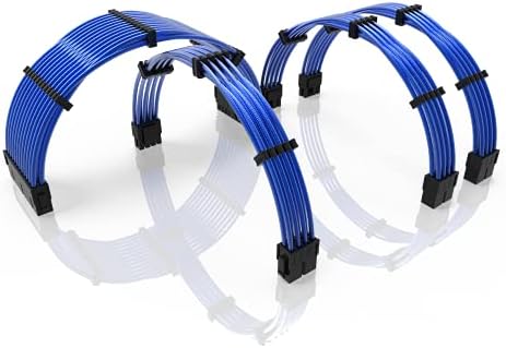 LINKUP - 30cm PSU Cable Extension Sleeved Custom Mod GPU PC Braided w/Comb Kit1 x 24 P (20+4)2 x 8 P (4+4) CPU2 x 8 P (6+2) GPU set300mm - Blue
