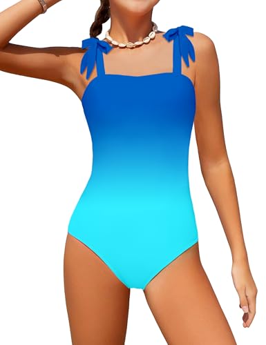 Image of Girls Swimsuit One Piece Casual Color-Block Adjustable Straps Girls Bathing Suit Swimwear 9-16T