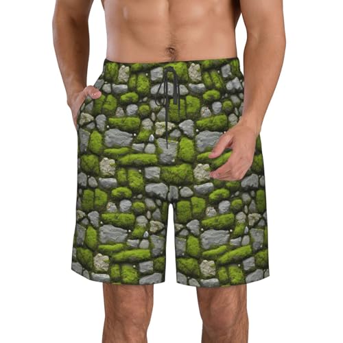Moss Stone Pavement Print Stylish Beach Shorts Swim Trunks Lightweight Breathable Summer Outdoor Activities
