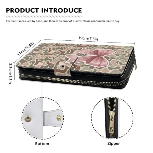 Image of COEQINE Ladies Wallets Pink Leopard Heart Black Printed Leather Phone Long Clutch Purses Check Coin Change Holder