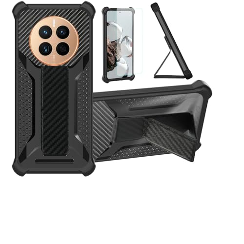 Aroepurt Case for Huawei Mate 50 Phone Case Stand Cover [with Tempered Glass Screen Protector] Hybrid Case [Folding Support Magnetic] [Frosted Anti-Fingerprint] Black