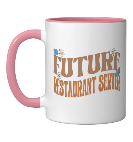 Melanated Afro Future Restaurant Server Ceramic Mug, Pink/White, 11oz