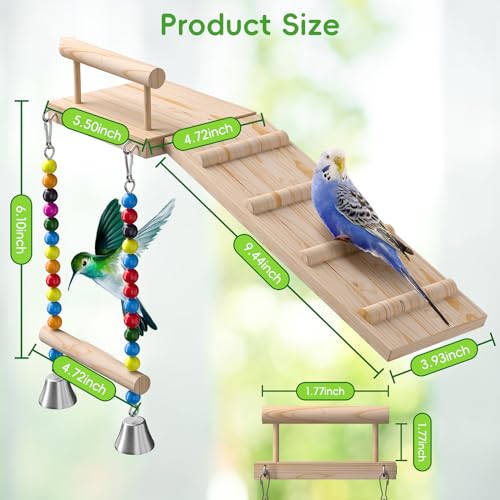 LOPERDEVE Bird Perches Platform Swing with Climbing Ladder,Bird Wooden Playground,Bird Swing for Green Cheeks, Small Lovebirds, Goldens, Hamsters, Parakeet Cage Accessories