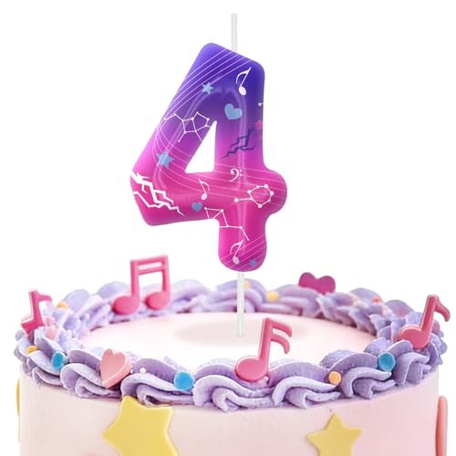 Image of Pink Purple Number 4 Birthday Candles, Cartoon Themed Cupcake Toppers for Boys Girls Cake Decorations, Cake Toppers, Birthday Decorations Party Supplies, Number Candles for Party Decor