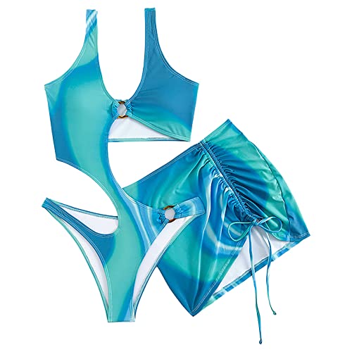 Maillot de bain une pièce sexy à cordon bleu et imprimé citron en taille M avec jupe assortie