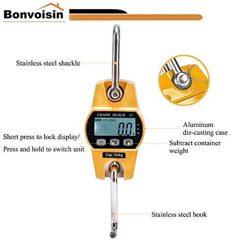 Bonvoisin Mini Digital Crane Scale 300kg/600lbs Industrial Hanging Scale Portable Electronic Weighing Crane Scale LCD Display CE/RoHS Certified (300kg/660lb) by Bonvoisin - Image 7