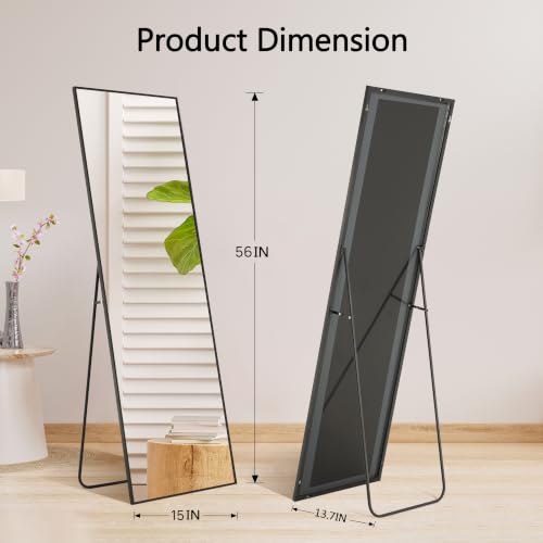 Image of 15 inchx56 inch Rectangle Full Length Mirror with Stand, Full Body Floor Mirror